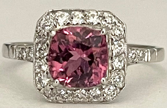 PT Pink Tourmaline & Diamond Ring 3.4gr 0.88ct(tm) 0.66ct twt(dia) Size 7.50