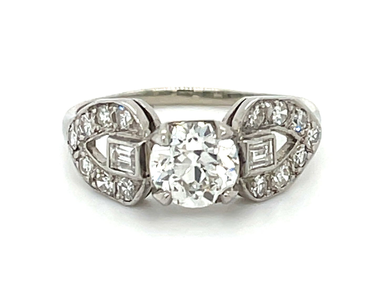 Estate  1.04ct European-cut J Diamond Si2 PT  4.30gr Art Deco Ring Circa 1930s