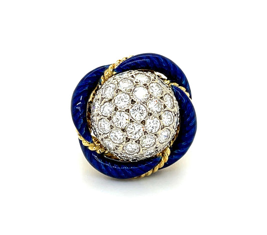 2.90ct Diamond & Enamel 18KY Cocktail Ring (Vintage Circa 1960s) G-H Color Diamonds