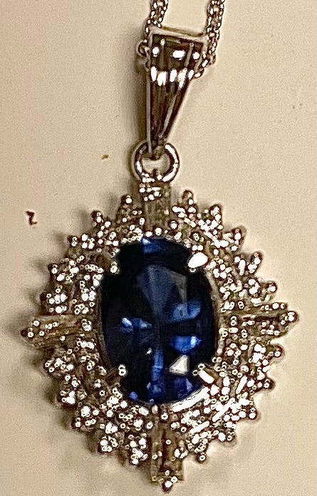 PL Sapphire &  Diamond Pendant 3.5gr 0.83ct(sap) 0.19ct twt(dia) Length 16