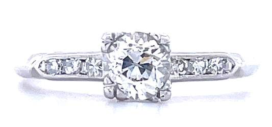 PT European-cut Diamond Ring 2.9gr 0.47ct(dia) Circa 1940s ESTATE Size 6.25