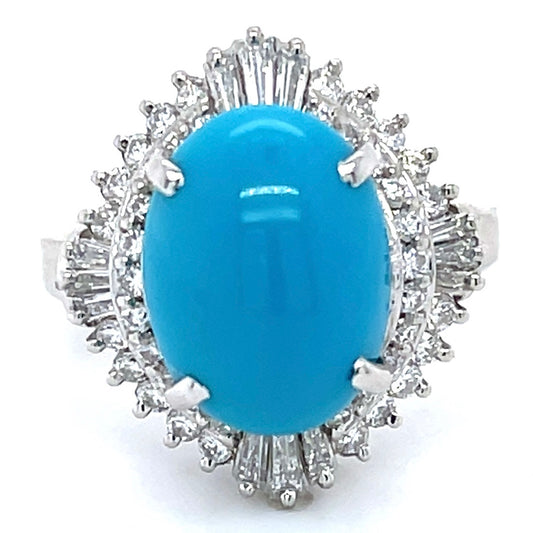 6.00 Turquoise &  0.99ctw Diamond Platinum  13.10gr Ring Circa 1970s