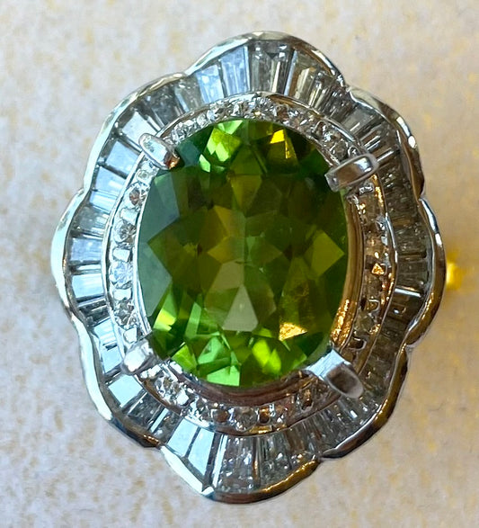 4.05ct Peridot &  1.77ctw Diamond PT  15.50gr Ring