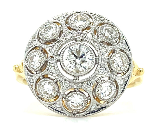 .34ct Diamond 18KY 2 Tone Gold Ring .70ct Sd 4.30gr Size 6.50
