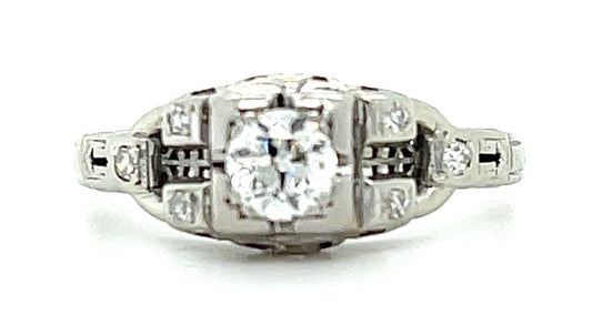Art Deco .37ct Old Euro Dia 18KW Ring (Vintage 1930s) .06ct SD