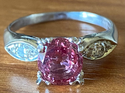 1.78ct Padparadscha Sapphire & 0.16ctw Diamond PT 4.00gr Ring Circa 1950s