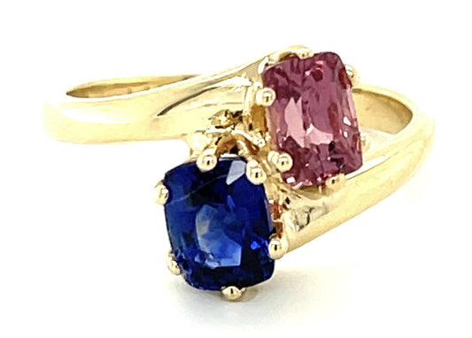 1.10ct Pink Sapphire 1ct Blue Sapphire 14KY Ring (Vintage 1940s)