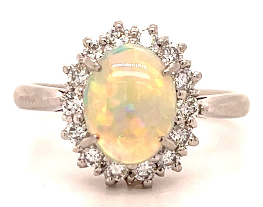 1.23ct Australian  Fire Opal &  0.44ctw Diamond PT  Ring