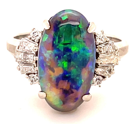 Estate  4.00ct Lightining Ridge  Semi Black Opal &  0.51ctw Diamond PT  7.00gr R