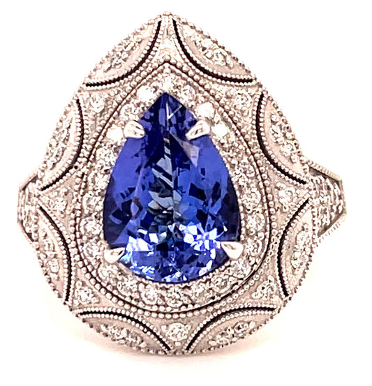 Estate  2.96ct Tanzanite &  0.55ctw Diamond 14KW  Ring Size 6.75