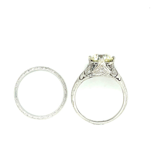 1.93ct L-M Old Euro Cut Diamond .20ct SD Platinum Art Deco Ring (Circa 1920s)