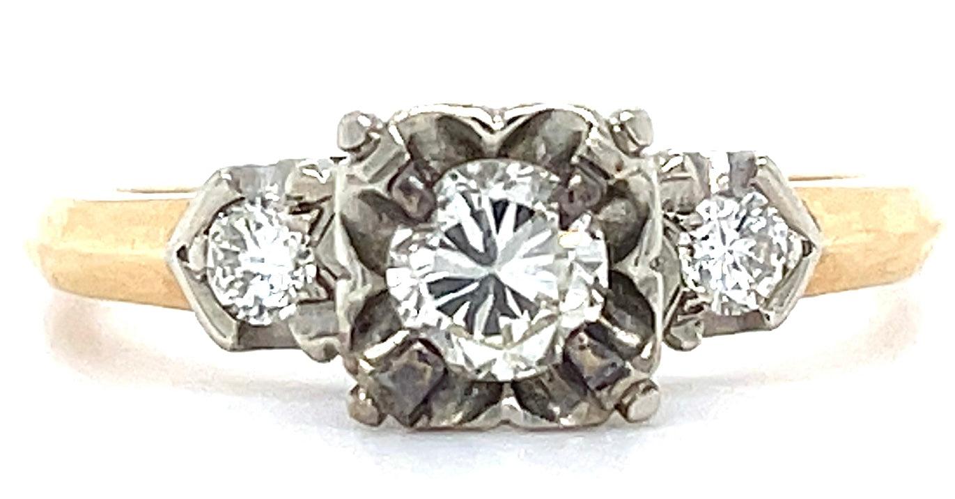 1940s Ring  14KY 2 Tone Diamond .36 carats | Side Diamonds .16ct