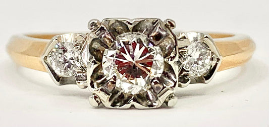 1940s Ring  14KY 2 Tone Diamond .36 carats | Side Diamonds .16ct