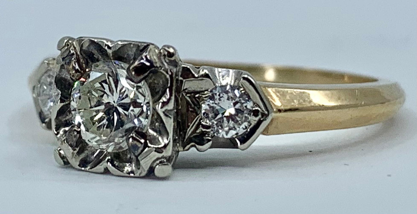 1940s Ring  14KY 2 Tone Diamond .36 carats | Side Diamonds .16ct