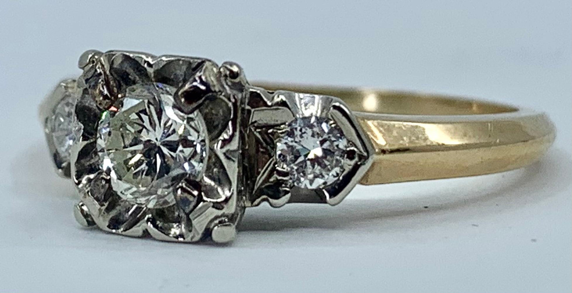1940s Ring  14KY 2 Tone Diamond .36 carats | Side Diamonds .16ct