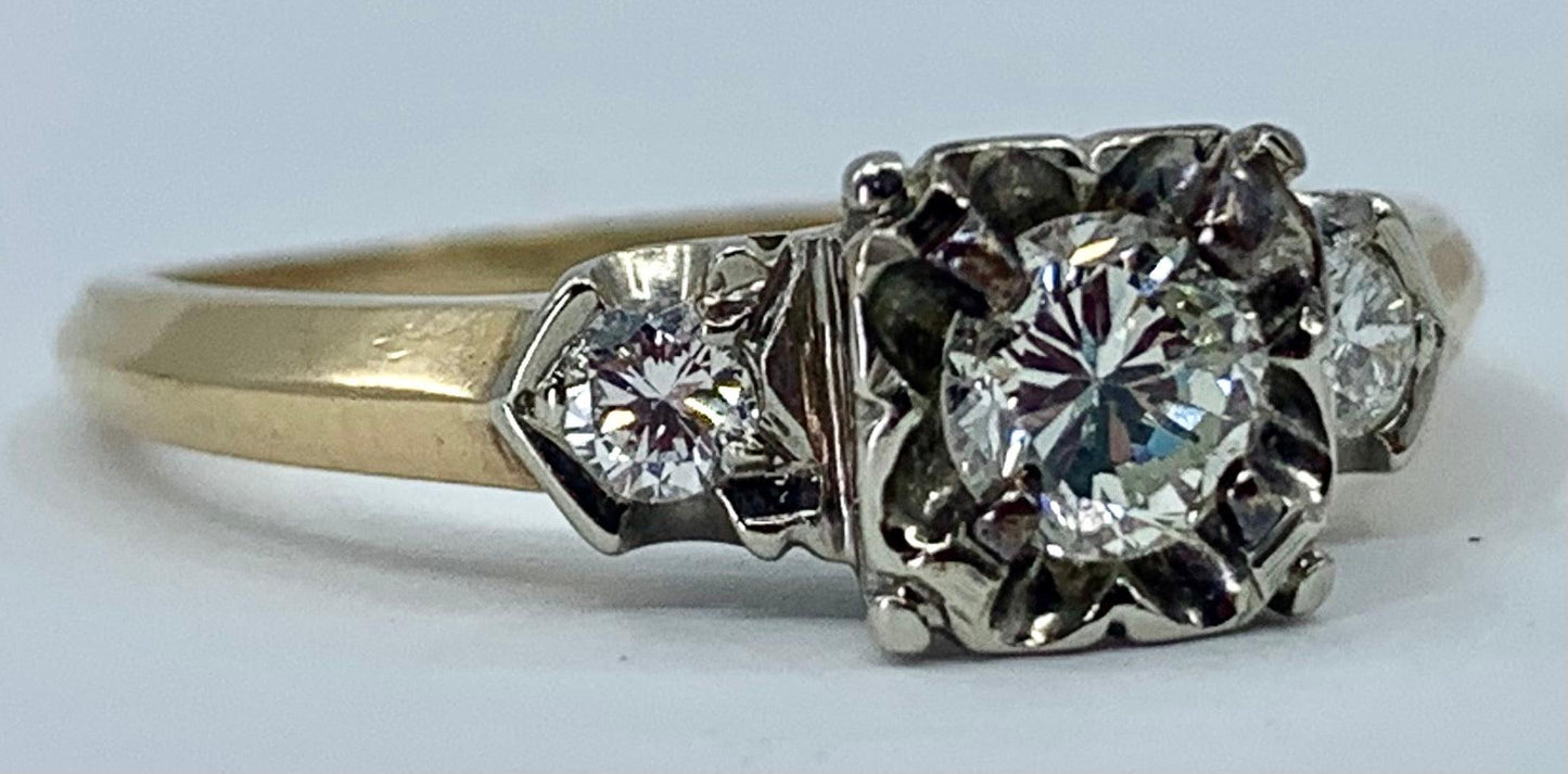 1940s Ring  14KY 2 Tone Diamond .36 carats | Side Diamonds .16ct