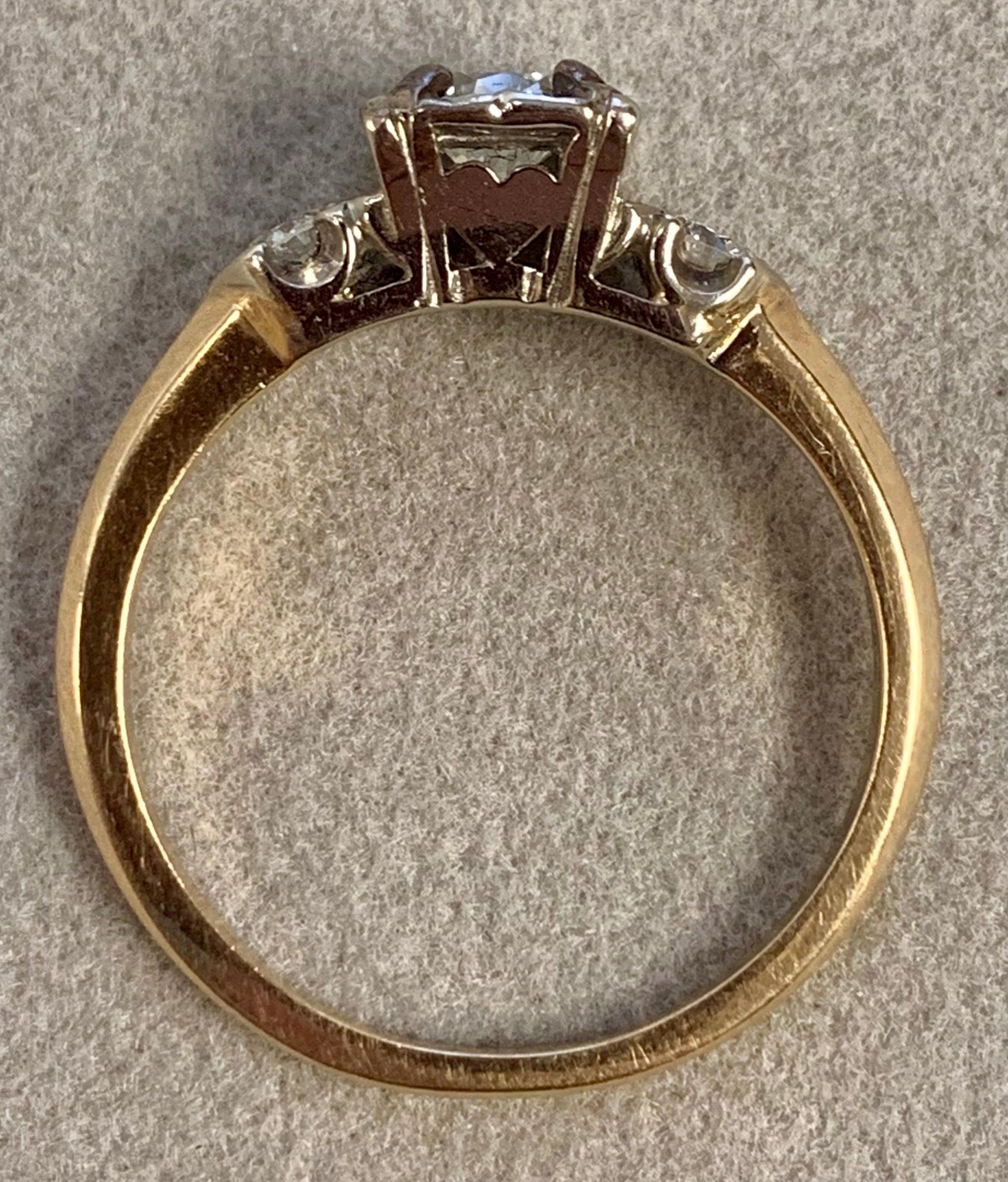1940s Ring  14KY 2 Tone Diamond .36 carats | Side Diamonds .16ct