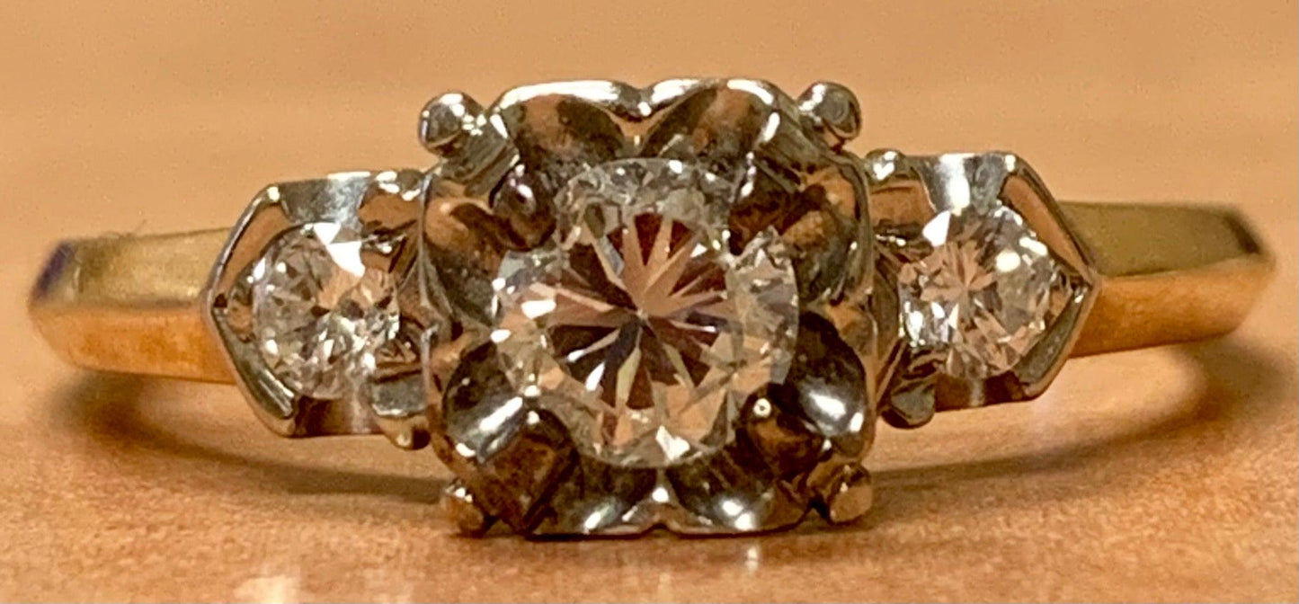 1940s Ring  14KY 2 Tone Diamond .36 carats | Side Diamonds .16ct