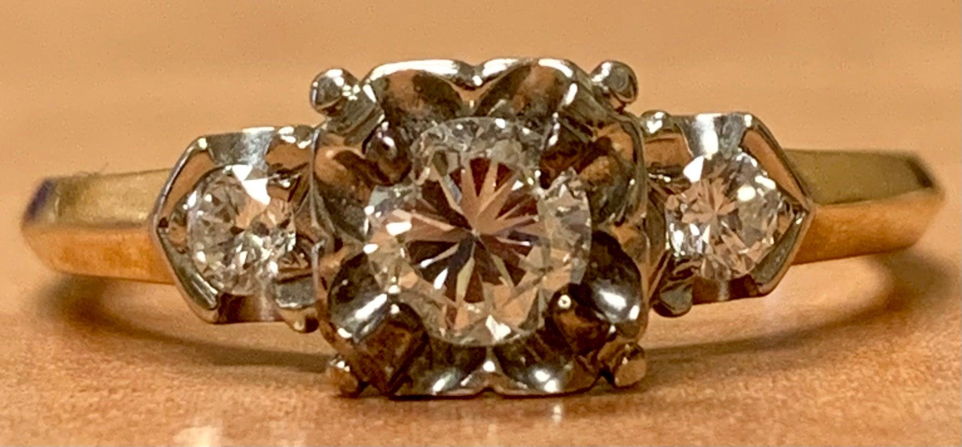 1940s Ring  14KY 2 Tone Diamond .36 carats | Side Diamonds .16ct