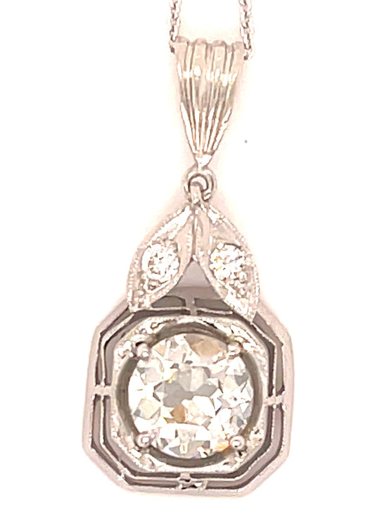 1.32ct European-cut Diamond PT/14K 4.00gr Art Deco Pendant Circa 1930s Sd .14ct