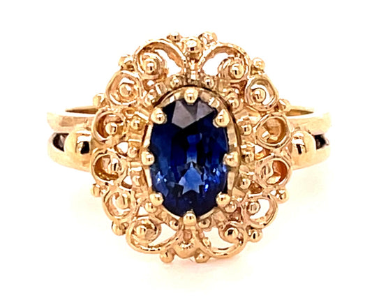 1.28ct Sapphire 14KY 3.40gr Ring Estate 1940s Size 5.50