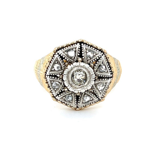 Victorian 0.36ct Diamond Silver & 18K Ring (Antique 1890s)