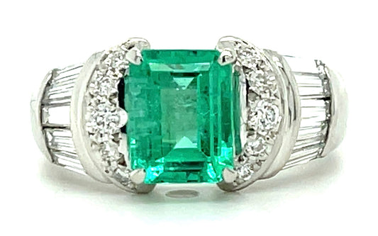1.32ct Emerald & 0.59ctw Diamond PT 7.90gr Estate Ring Size 5.50