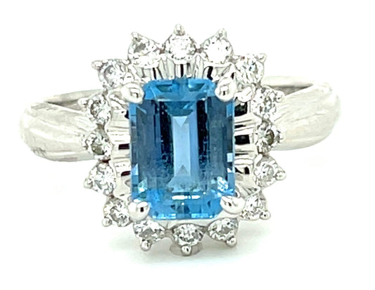 1.59ct Aquamarine &  0.41ctw Diamond PT  6.50gr Ring Size 6.50