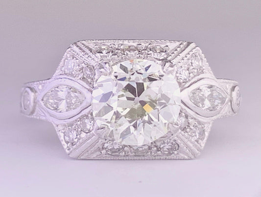 Vintage (Circa 1950s) Ring  PT | European Diamond 1.50 carats | SD .20ct