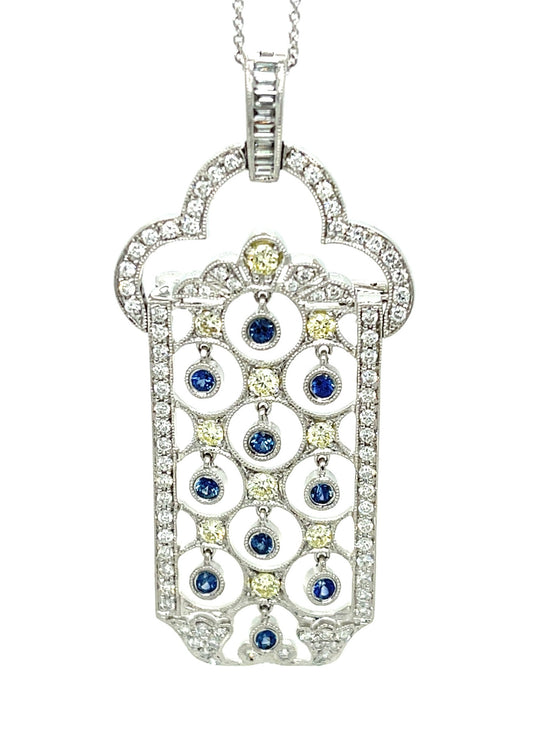 1.31ct Sapphire &  1.15ctw Diamond 18KW  11.70gr Pendant
