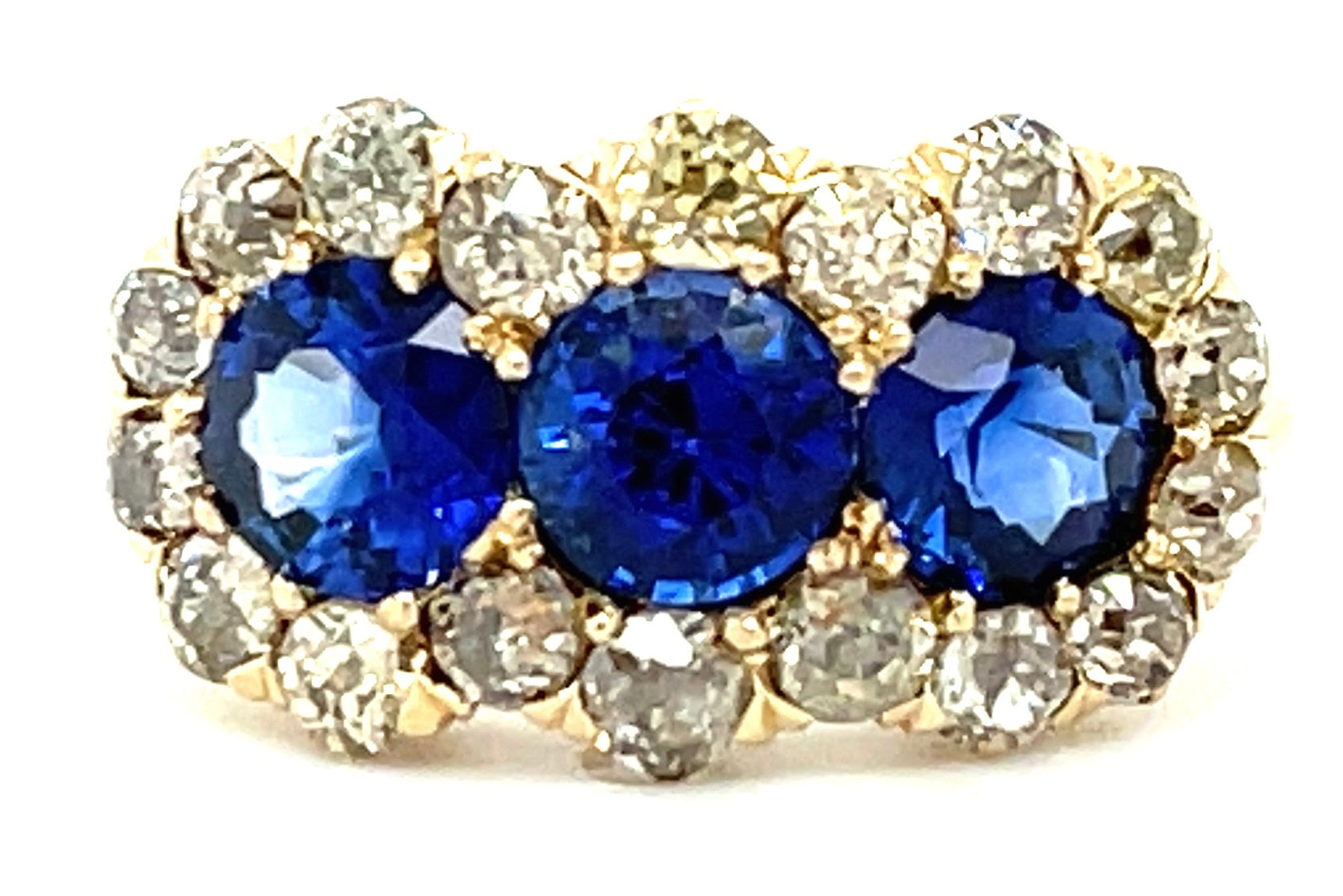 Estate  1.80ct Sapphire &  1.10ctw Diamond 14KY  2.90gr Victorian Ring Circa 188