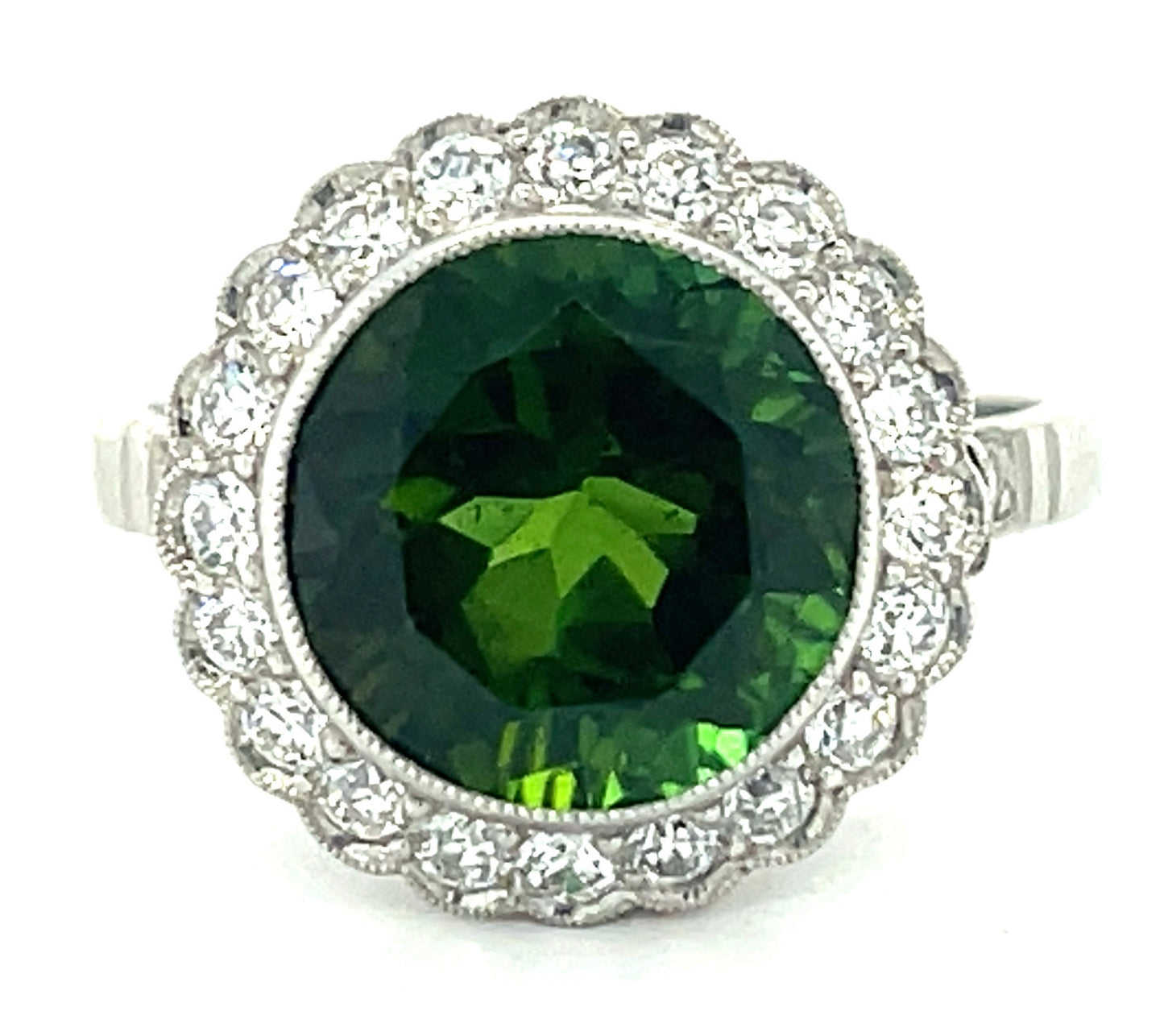 4.74ct Green Tourmaline & .61ctw Diamond PT Ring 5.50gr Size 7