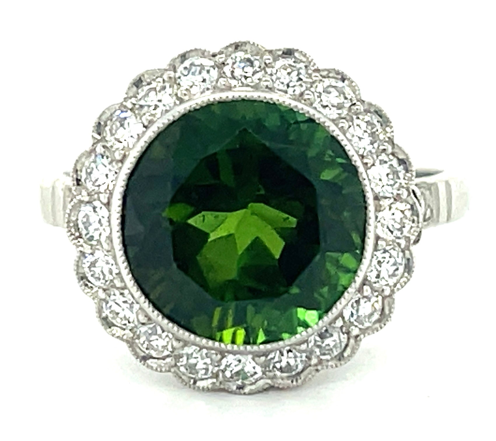 4.74ct Green Tourmaline & .61ctw Diamond PT Ring 5.50gr Size 7