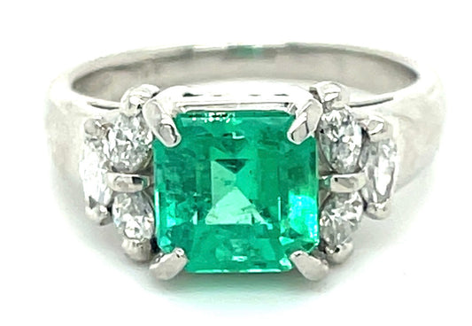 1.76ct Colombian Emerald &  0.43ctw Diamond PT  7.20gr Ring Size 6