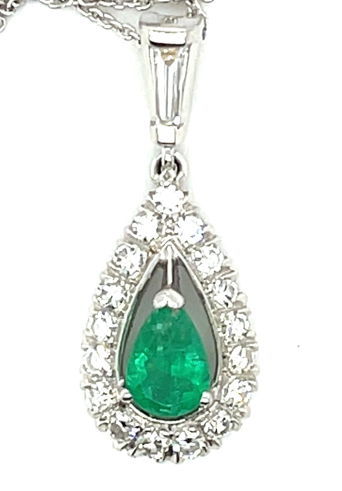 Estate  0.50ct Emerald &  0.46ctw Diamond PT  3.90gr Pendant Circa 1960s 14k Cha