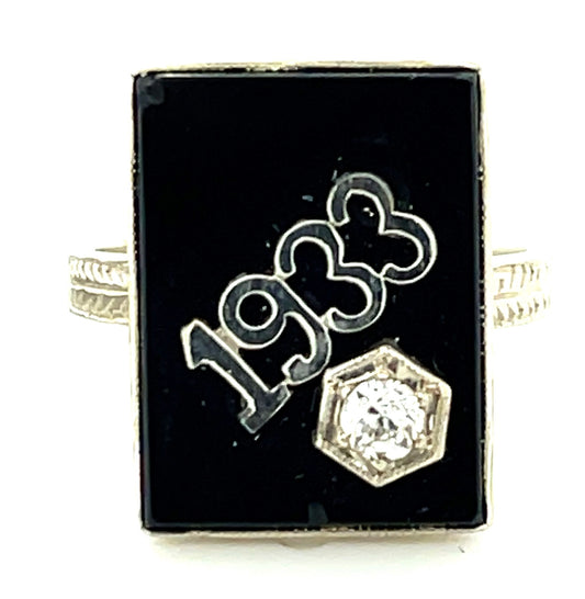 Estate  Onyx &  0.12ctw Diamond 14KW  3.60gr Art Deco Ring Circa 1930s Size 6