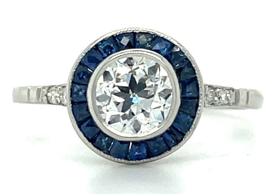 .71ct F VS2 European Diamond .50ct Sap PT 3.10gr Ring Sd .06ct