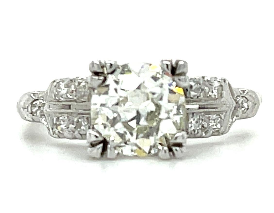 Art Deco 1.25ct L SI1 Old European Center Diamond PT Ring ( 1930s) .22ct SD