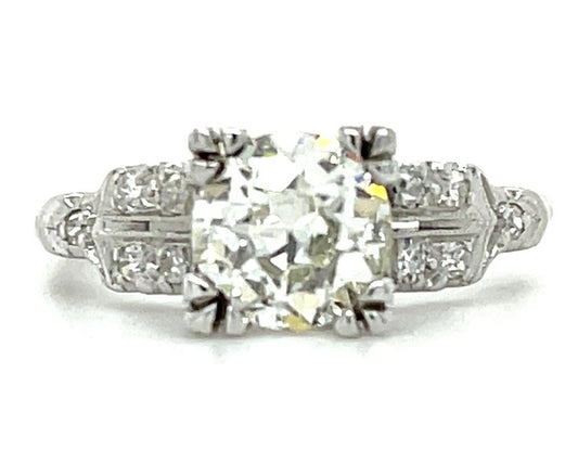 Art Deco 1.25ct L SI1 Old European Center Diamond PT Ring ( 1930s) .22ct SD