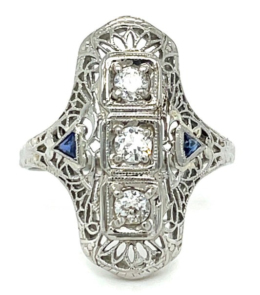 .38ct Diamond 3 Stones 18KW 3.82gr Art Deco Ring Circa 1930s