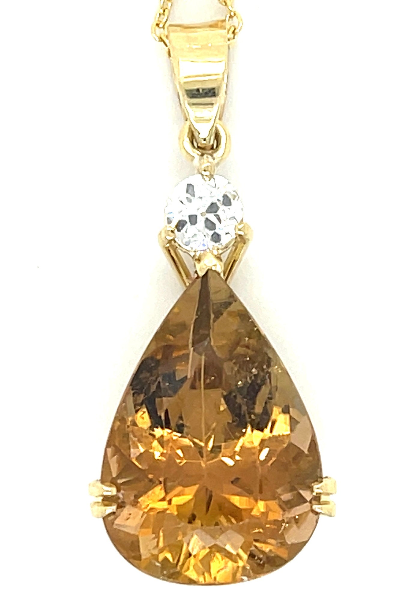 13.45ct Yellowish Orange Tourmaline &  0.45ctw Diamond 14KY  7.40gr Pendant