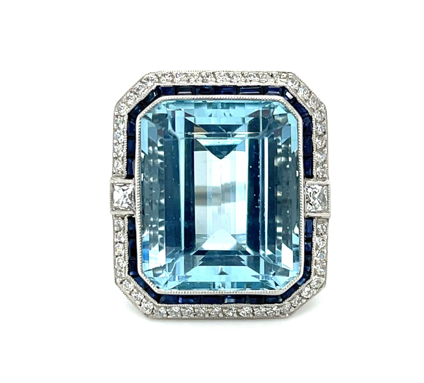 19.87ct Aquamarine &  0.60ctw Diamond 58 Stones PT  14.50gr Ring .21ct (two Fren