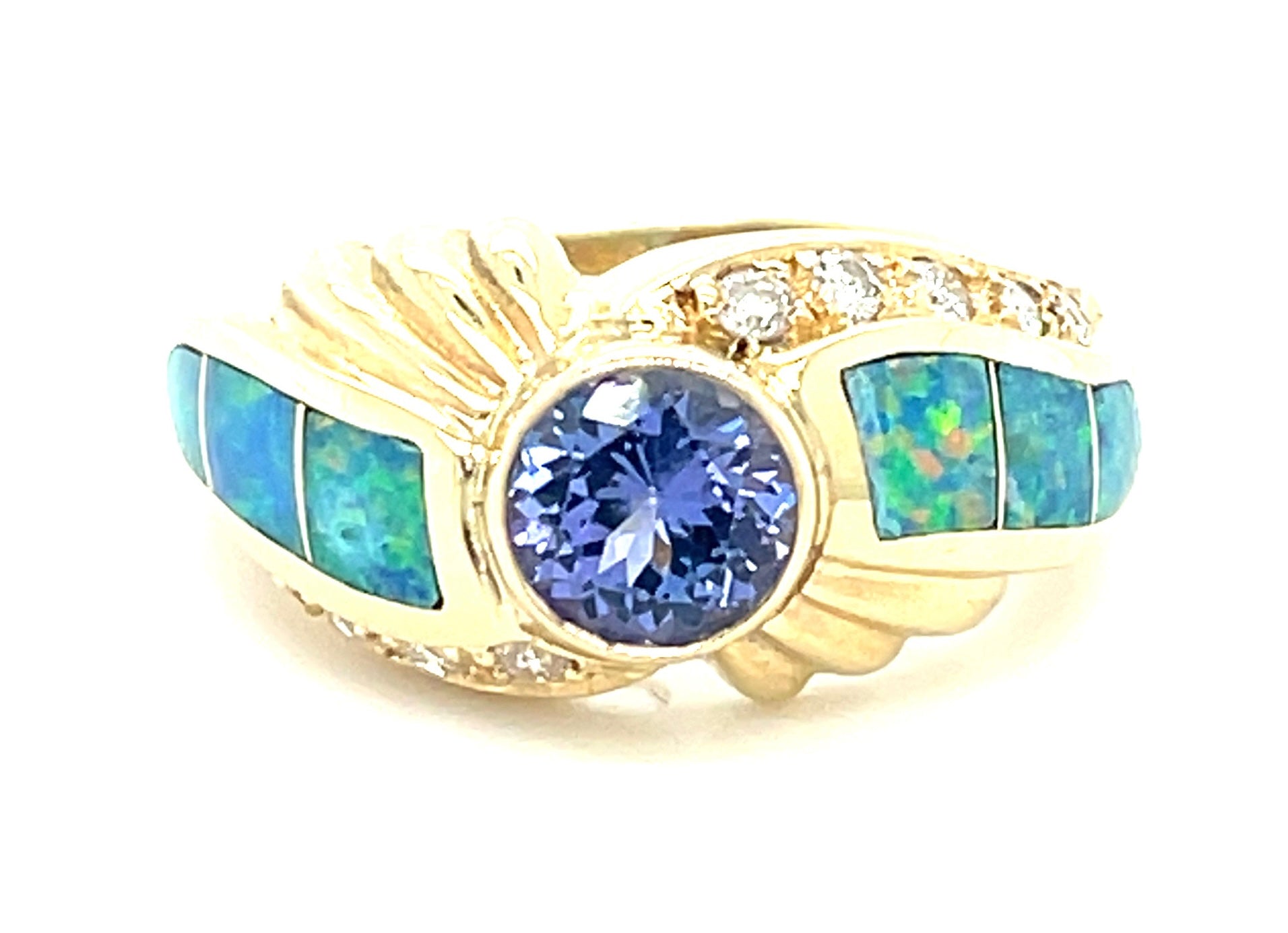 Estate  0.75ct Tanzanite &  0.18ctw Diamond 14KY  6.60gr Ring Opal Size 6
