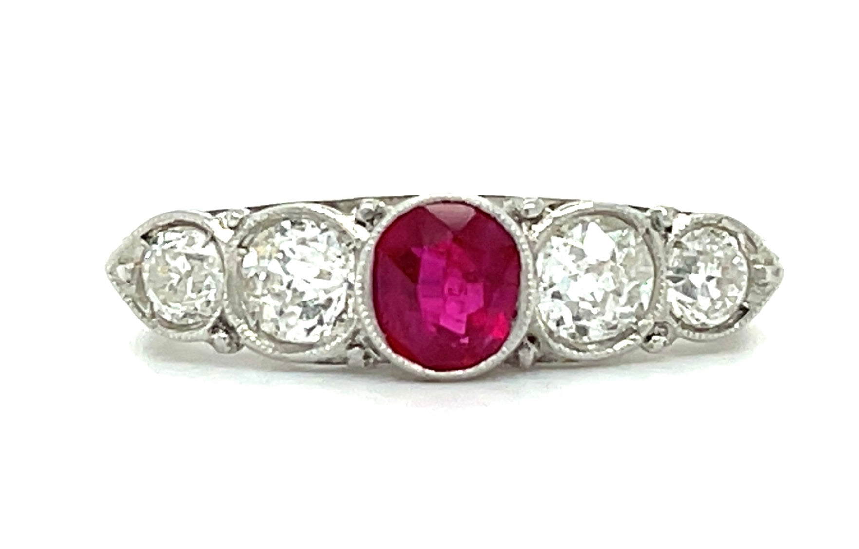 Estate  0.60ct Ruby &  0.80ctw Diamond PT  3.10gr Art Deco Ring Circa 1930s Size