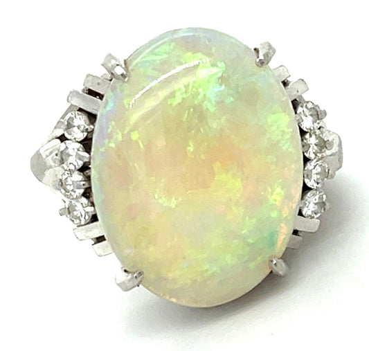 Estate  7.50ct Australian  Fire Opal &  0.27ctw Diamond PT  10.50gr Ring