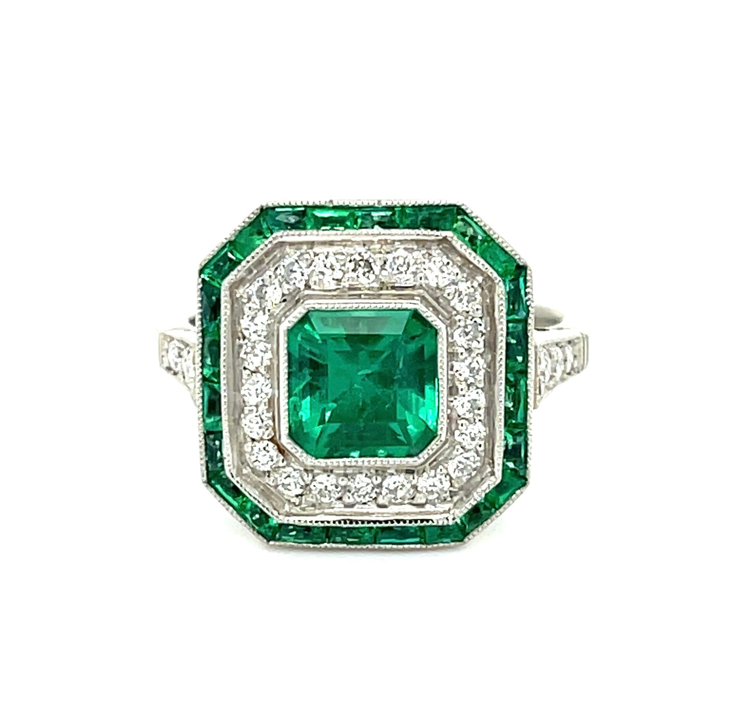 1.18ct Emerald & 0.38ctw Diamond PT 7.30gr Handmade Ring 1.20ct (eme 24 Stones)