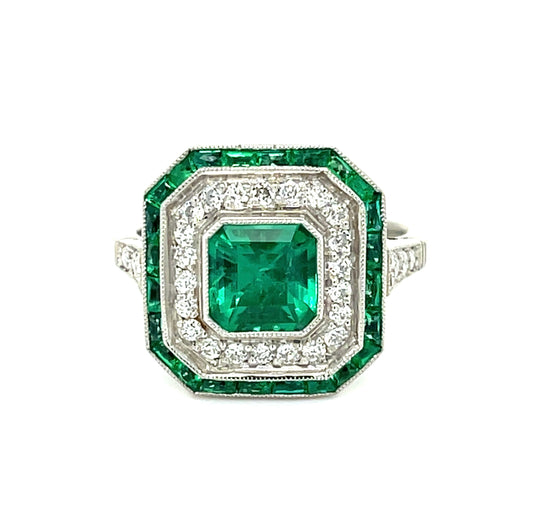 1.18ct Emerald & 0.38ctw Diamond PT 7.30gr Handmade Ring 1.20ct (eme 24 Stones)