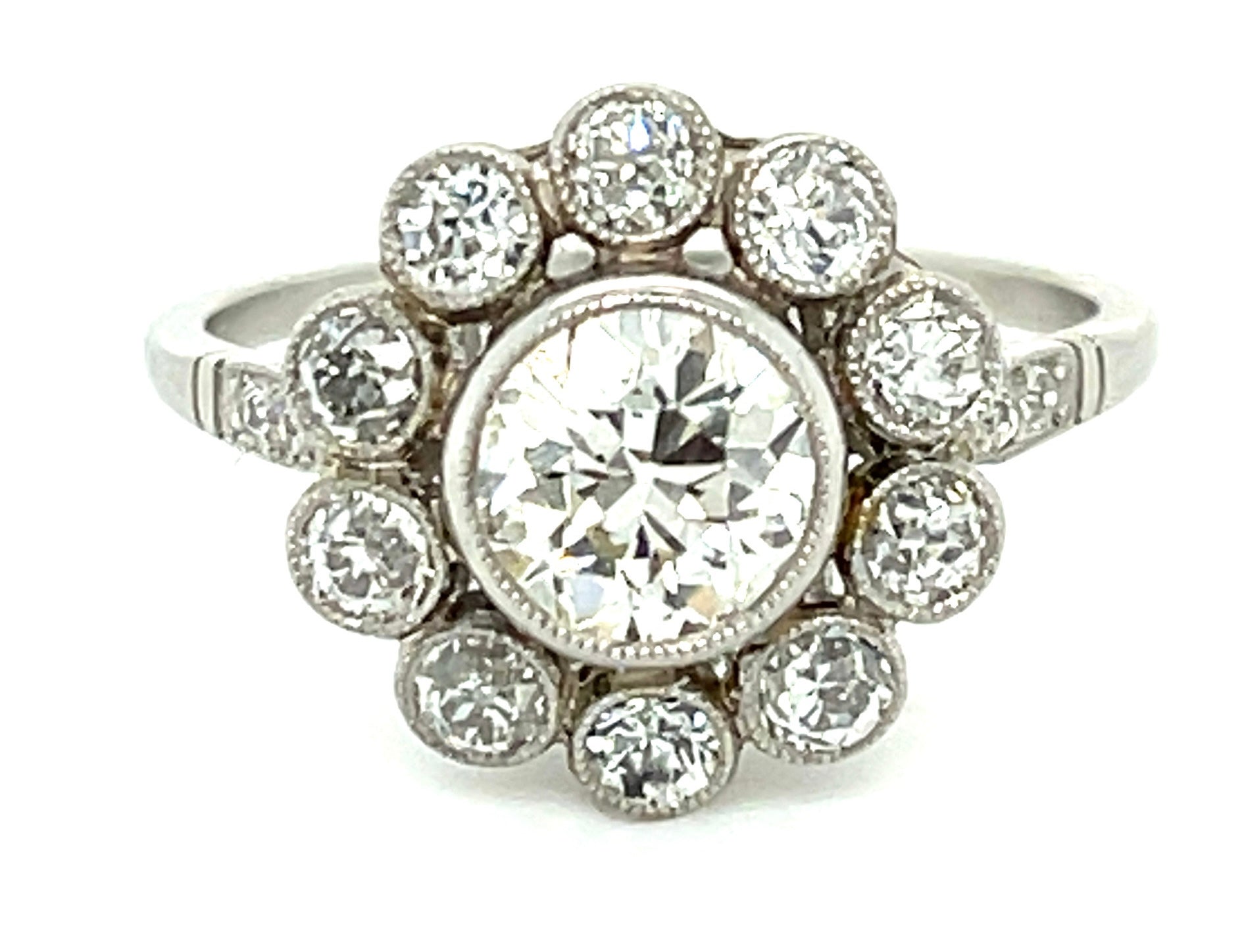 1.03ct Old Euro Center Diamond PT Ring Handmade