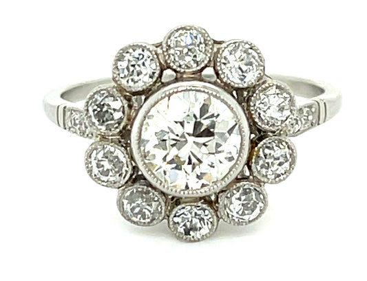 1.03ct Old Euro Center Diamond PT Ring Handmade