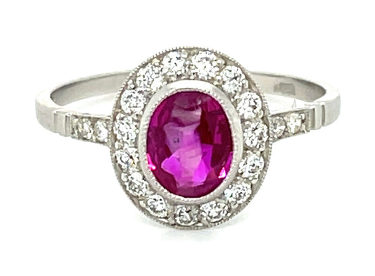 0.89ct Burma No Heat Ruby &  0.63ctw Diamond 21 Stones PT  2.70gr Ring Handmade